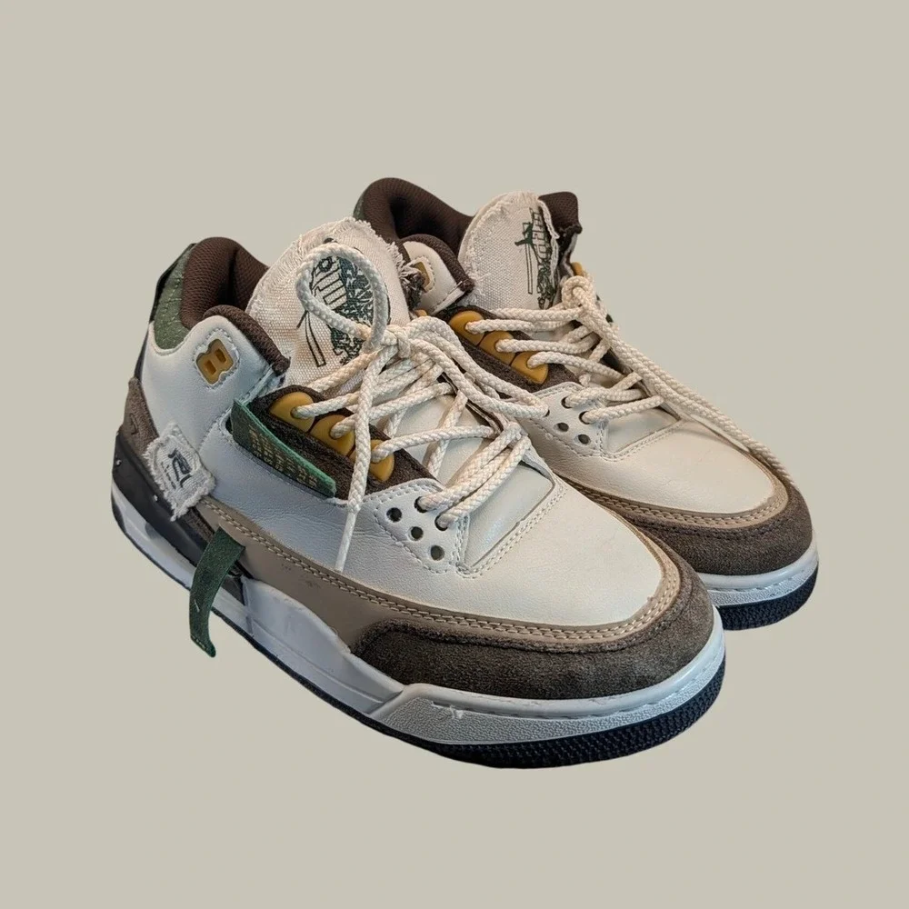 Jordan 3 Retro Custom Sneakers Mens 8 Brown Cream Green YPDZX104